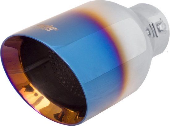 Simoni Racing Uitlaatsierstuk Rond/Schuin Ti-Tip - Ø114xL210mm - Montage ->60mm - Zilver/Blauw