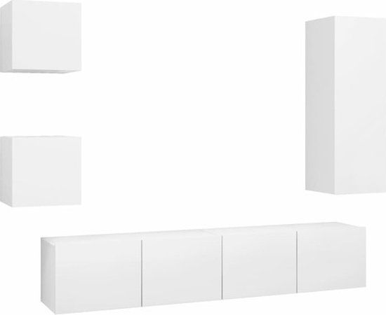 vidaXL 5-delige Tv-meubelset bewerkt hout wit