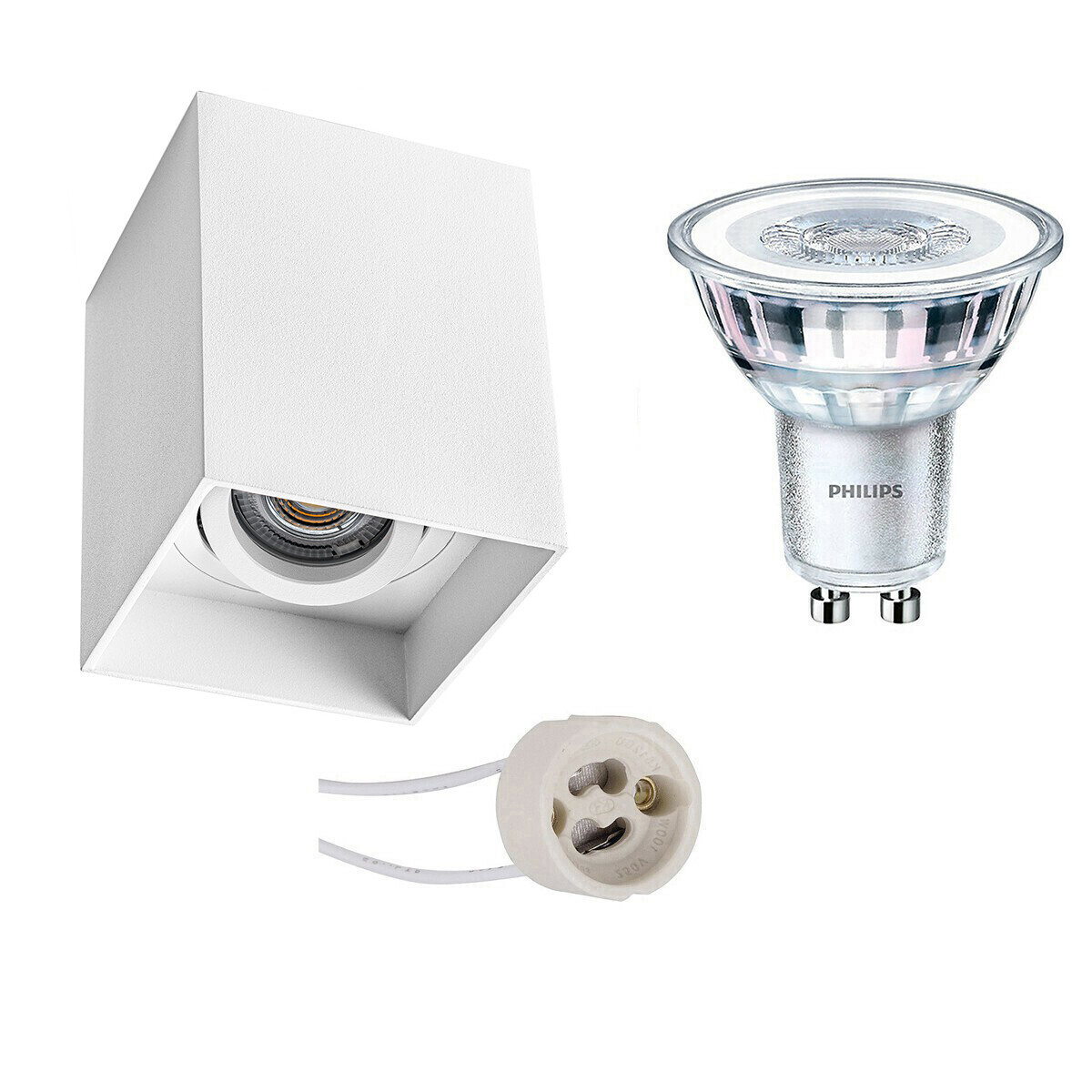 BES LED Opbouwspot Set - Pragmi Luxina Pro - GU10 Fitting - Opbouw Vierkant - Mat Wit - Verdiept - Kantelbaar - 90mm - Philips - CorePro 827 36D - 5W - Warm Wit 2700K - Dimbaar