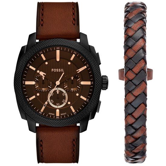 Fossil Machine FS6102SET Horloge - Leer - Bruin - Ø 44 mm