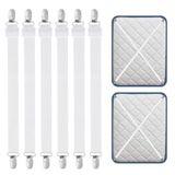 Carehabi Bedlakenklemmen, 55-250 cm, verstelbare lakenspanners, 6 stuks, witte elastische lakenspanners voor beddengoed, lakens, matrassen, strijkplank of bank