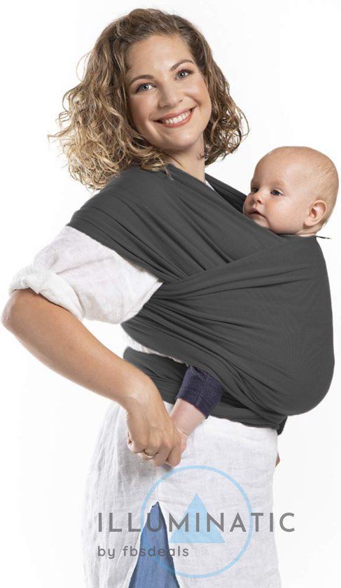 Illuminatic® Baby Draagdoek - Donker Grijs - Rekbaar - Buikdrager & Heupdrager - 2.5-15 kg