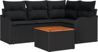 vidaXL Tuinbank Set 5-delig Zwart Polyrattan