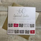 White Cotton Cards 60 Wishing You A Wonderful Sister verjaardagskaart voor 60e verjaardag, handgemaakt