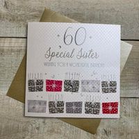 White Cotton Cards 60 Wishing You A Wonderful Sister verjaardagskaart voor 60e verjaardag, handgemaakt