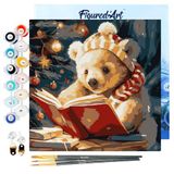 Figured'Art Mini Schilderen op Nummer Volwassenen 20x20cm met Schattige lezende beer - Klein Formaat Creatieve Hobby Kit DIY Art Nummer Compleet