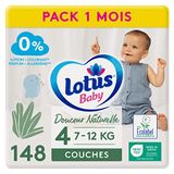 Lotus Baby Natuurlijke zachtheid, luiers, maat 4 (7-12 kg), pak 1 maand, 148 stuks, wit