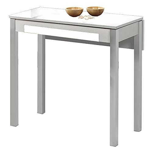 ASTIMESA Keukentafel, metaal, wit, 90 x 50 cm - uittrekbaar 90 x 70 cm
