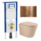 Geberit QeramiQ Dely Toiletset - 36.3x51.7cm - Diepspoel - Rimless - Geberit UP720 Inbouwreservoir - Softclose Toilet Zitting - 35mm - Gunmetal Bedieningsplaat - Ronde Knoppen - Mat Beige