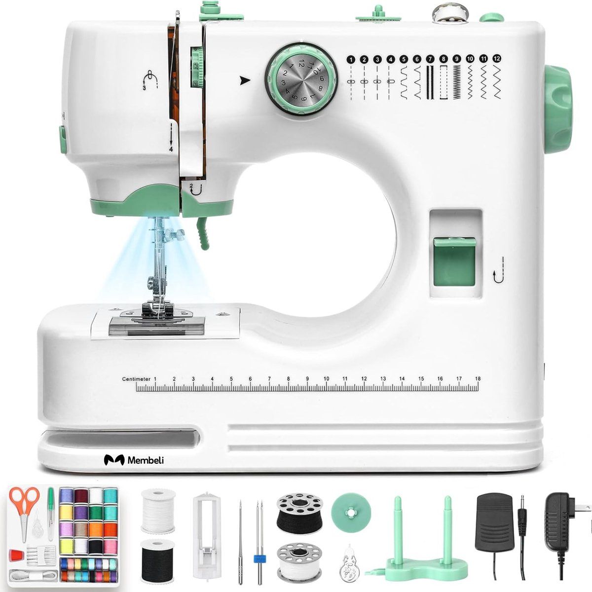 Membeli Elektrische Naaimachine - 12 Steken - Complete Naaikit - Inclusief Accessoires - Compacte Sewing Machine voor Beginners, Kinderen & Thuisgebruik