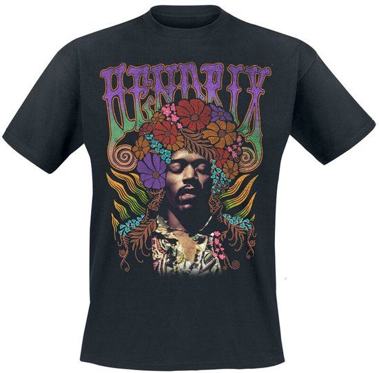 Jimi Hendrix Flower Power Heren T-shirt - zwart - 4XL