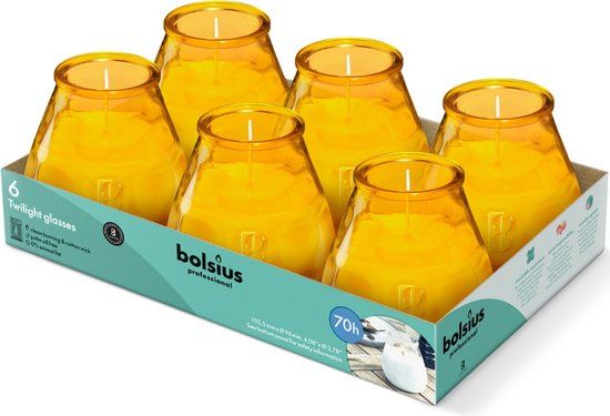 Bolsius - Twilight - Patio Kaars in Glas - Amber - 70 Branduren - 6 stuks