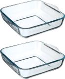 Secret de Gourmet - Ovenschaal vierkant - Transparant glas - 22 x 6 cm - 2 stuks