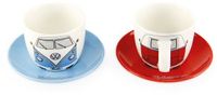 BRISA VW Collection Volkswagen Set van 2 keramische espressokopjes en mokken met schotels T1 Bulli Bus-motief (100ml/front/2 kleuren)