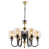 Opviq Vintage geïnspireerde kroonluchter, metalen body, 100 cm hoogte, 62 cm diameter, 6 x E27 Max 40W, zwarte & vintage afwerking, glamoureus Amerikaans traditioneel design