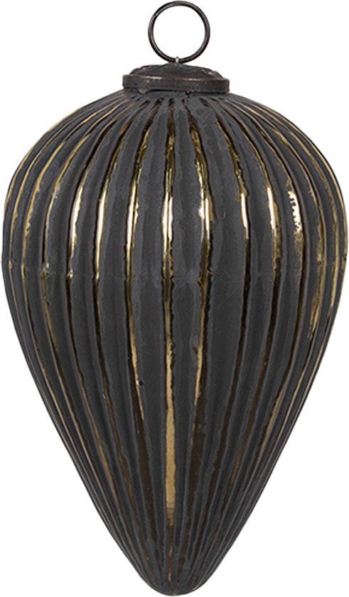 Clayre & Eef Kerstbal Ø 14 cm Zwart Glas - Metallic - Met Hanger