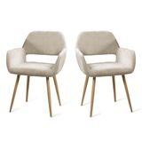 MEUBLE COSY Gewatteerde fauteuil, woonkamerstoel met armleuningen, stoffen armleuningen, metalen poten, voor slaapkamer, woonkamer, beige