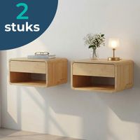 BUDDLEY Nachtkastjes set van 2 - Zwevend - Wand Nachtkastje met Lade - Bamboe - Bruin