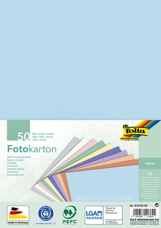 Folia Paper Folia Fotokarton Pastel DIN A4 Assortiment aan kleuren Kopieer- en printpapier Laserprinter Geen bedrukking