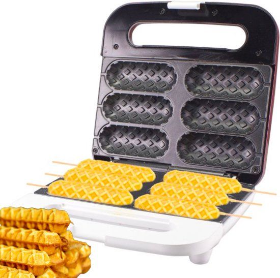 Beper Wafelijzer - Rood - 850W - Antiaanbaklaag - Wafels op stokjes