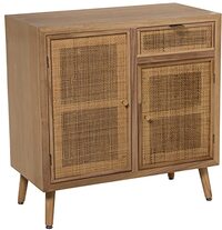 DRW Entree tafel met 2 deuren en 1 lade van MDF en rotan in naturel, 80 x 40 x 81 cm, hoogte 16 cm