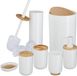 Merkloos Relaxdays badkamer set, 7-delig, kunststof, bamboe, wit