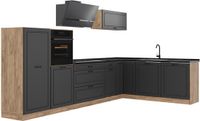 Vicco Hoekkeuken R-Line, Antraciet landelijk/Goudkleurig Eiken, 347 x cm antraciet werkblad