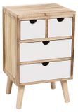 Dressoir vintage, 4 tiroirs, bois naturel, blanc, 34x28x54 cm