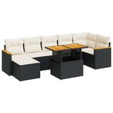 VidaXL 8-delige Loungeset met Kussens, Poly Rattan, Acacia, Zwart