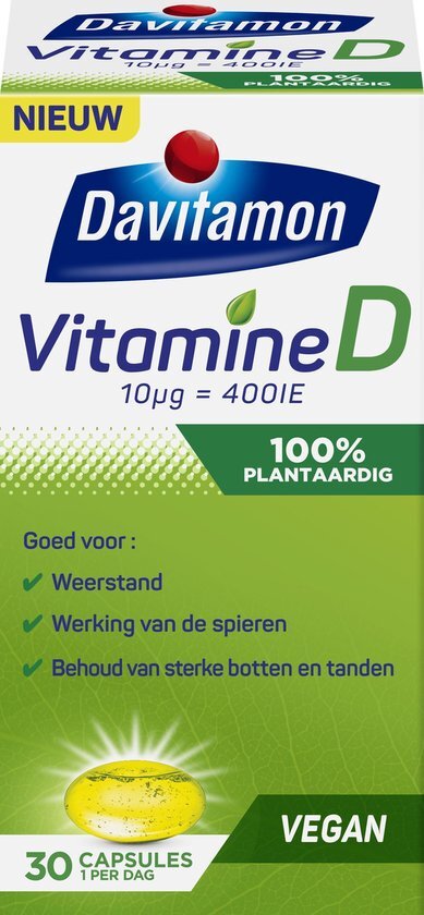 Davitamon Vitamine D - 1 per dag - 100% plantaardig - Vegan – Voedingssupplement - 30 vitamine d capsules