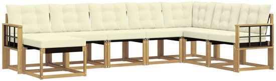 vidaXL - Hoek loungeset - 8 zitplekken - Wit en crème - Acacia hout