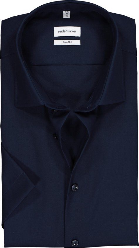 Seidensticker Shaped Fit Overhemd Korte Mouw Donkerblauw Maat 46