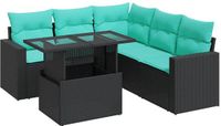 vidaXL 6-delige Loungeset met Kussens, Poly Rattan, Acacia, Zwart