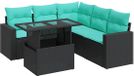 vidaXL 6-delige Loungeset met Kussens, Poly Rattan, Acacia, Zwart