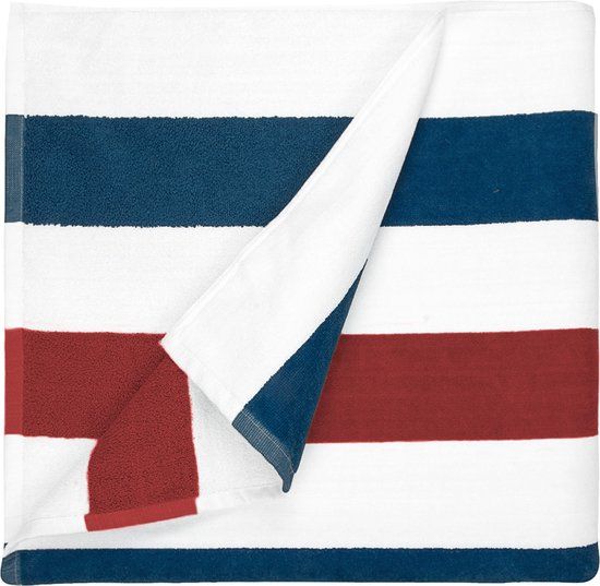 The One Towelling Strandlaken Stripe - 90 x 190 cm - Marineblauw/Rood