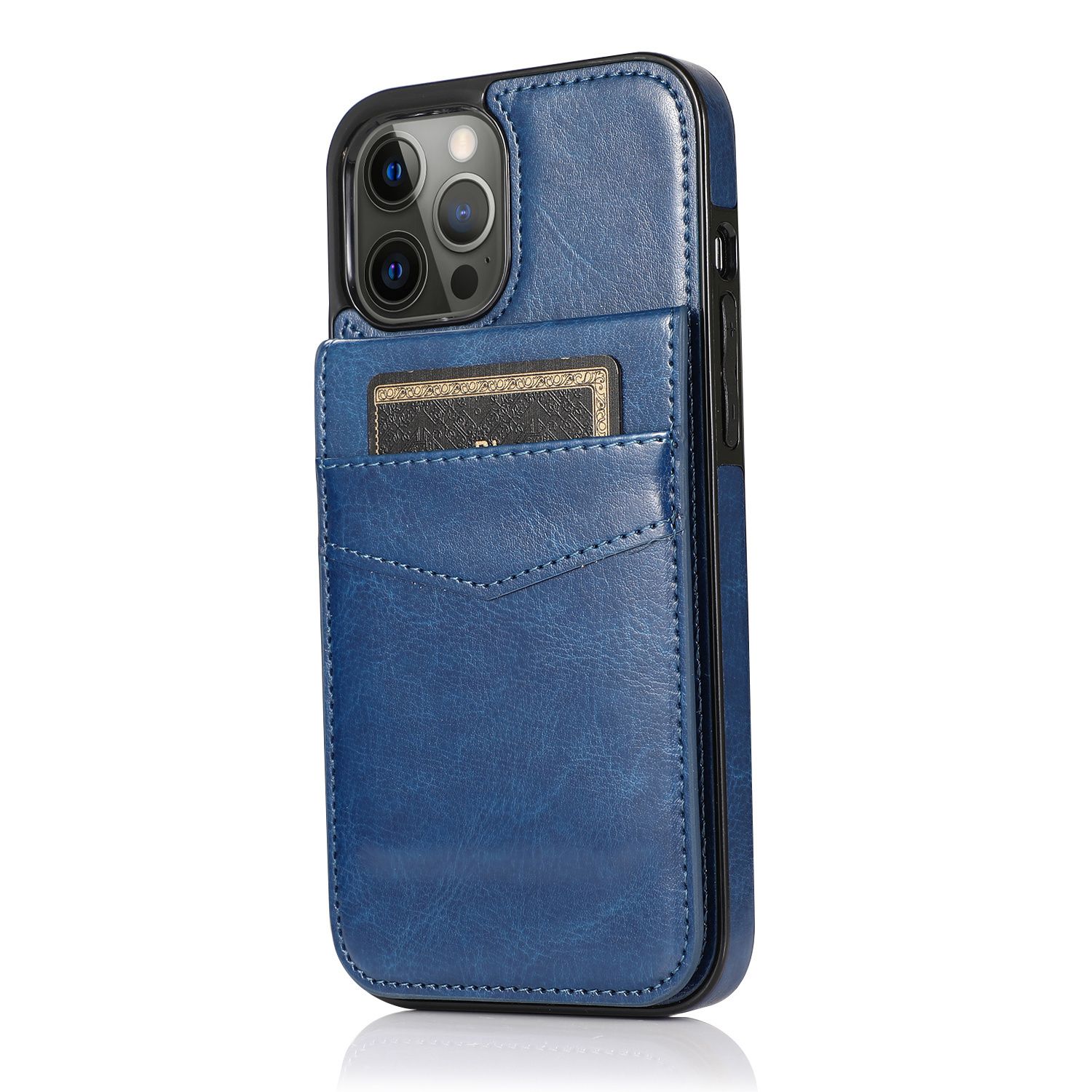 JVS Products iPhone 12 Back Cover Hoesje - Pasjeshouder - Leer - Portemonnee - Flipcover - Apple iPhone 12 - Donkerblauw
