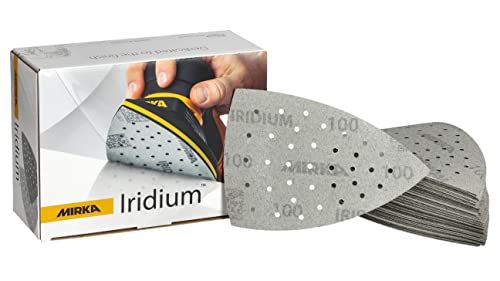 Mirka Iridium Schuurdriehoek Premium Schuurpapier 100x152x152mm 36-gaats Klittenband Korrel 100, 50 st/Voor het schuren van lak, plamuur, grondverf, hout, staal, vaste materialen, kunststoffen