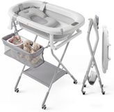 Mobiclinic Bubba Max Babybad - Opvouwbaar - Met Standaard, Badkussen, Afvoerslang en Wielen - Wit en Grijs