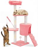 VOUNOT® Kraboom, 112 cm, meerlaags kattenmeubel met krabpalen en een hol, roze