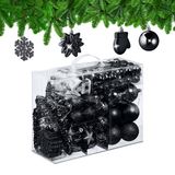 Relaxdays Kerstballen set van 100 - Kunststof - Zwart - 4 cm diameter