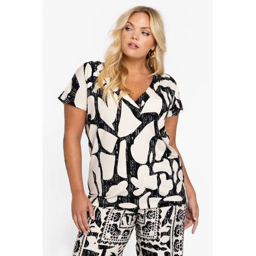 YOEK oversized gebloemd T-shirt Plus Size - beige