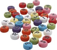 Creativ company CC Round letter beads, dia. 7 mm, hole size 1-2 mm, ca. 200 pc, assorted colours, 25 g/ 1 pack