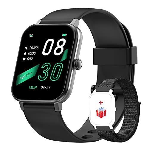 IOWODO Smart Watch, 1,69 inch touchscreen sporthorloge met hartslagmeter, waterdicht IP68 fitnesshorloge stappenteller met zuurstof in bloed, smartwatch voor mannen vrouwen, fitnesstracker met lichaamstemperatuur