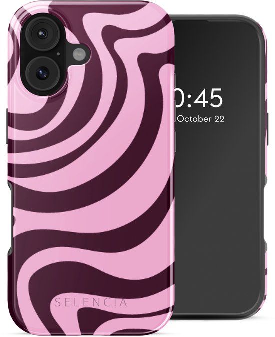 Selencia Hoesje - Geschikt voor Apple iPhone 17 - Backcover geschikt voor MagSafe - Wavy Swirl Pink Plum