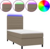 vidaXL Boxspringbed met matras en LED-verlichting, taupekleurig, 100x200 cm, gestoffeerd