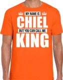 Bellatio Decorations Shoppartners Bv Naam cadeau t-shirt - my name is Chiel - but you can call me King - oranje - heren - koningsdag - verjaardag - sport XL