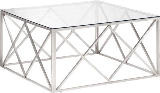 vidaXL Salontafel roestvrijstaal en gehard glas zilverkleurig