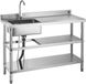 VEVOR RVS spoelbak (120 x 50 x 94 cm), enkele kom met kraan en 2 opbergvakken, keukenspoelbak voor garagerestaurant, buitenwasbak met werkblad (rechts)