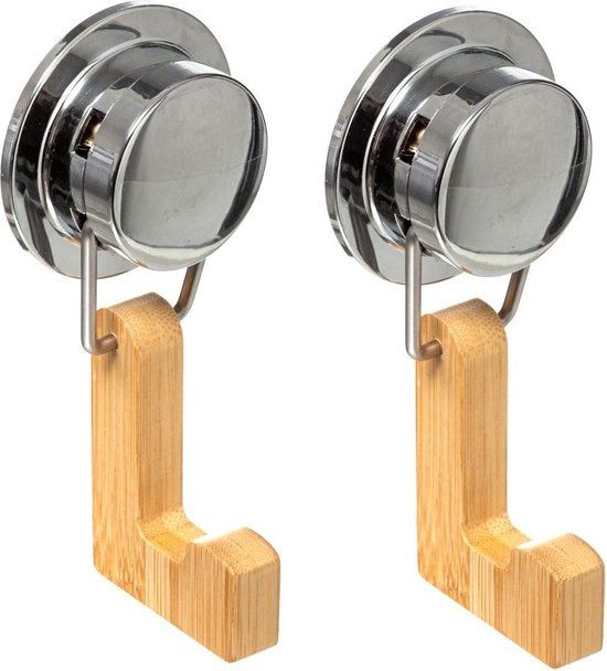 5Five Badkamer handdoekhaakje/ophanghaakje - Set van 2 - Bamboe - Multi