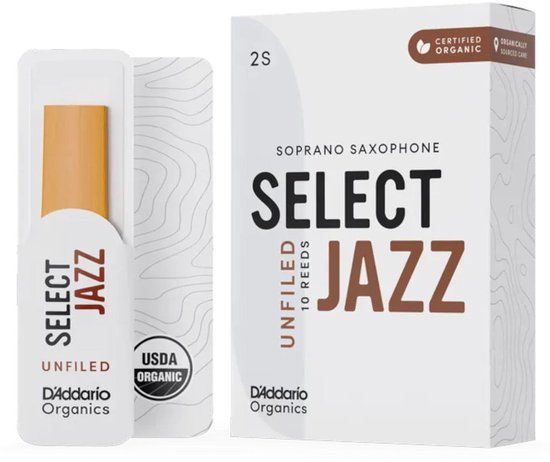 D'Addario Woodwinds ORRS10SSX2S Organic Select Jazz Sopraansaxofoonriet, 2 Soft, 10-pack, Unfiled
